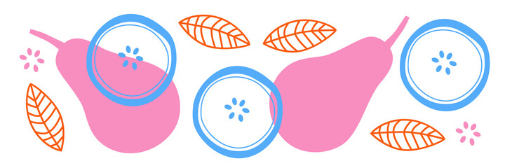 Vector fruits flat illustration. Summer harvest cartoon elements. Cartoon flat fruits set. Summer fruits clip art.