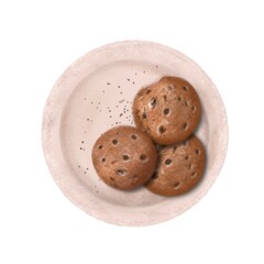 tasty coockies on the plate hand drawn food illustration, watercolor clipart