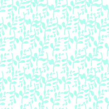 Natural elements seamless pattern. Delicate pastel colors. Monochronic leaves. Vector in flat style. Suitable for textiles and packaging.