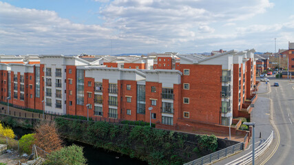 Fototapeta premium Horseley Fields estate, situated along canal in Wolverhampton. April 16, UK 2021