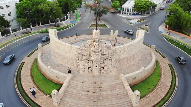 Aerial view of Monumento a la Patria, an important landmark of colonial city of Merida, Yucatan, Mexico
