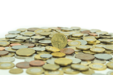 Coins of different denominations and different countries