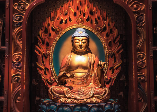 Buddha in Buddha Tooth Relic Temple in Singapore in Chinatown 