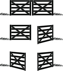 Vector illustration set of rural gates. Three positions