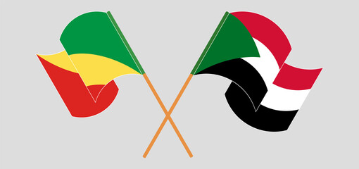 Crossed and waving flags of Republic of the Congo and the Sudan