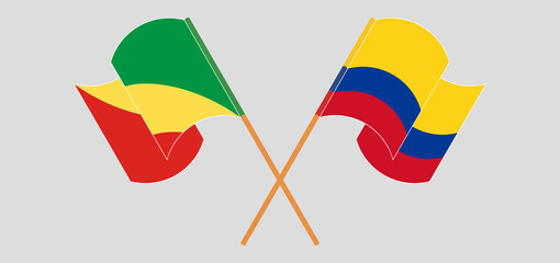 Crossed and waving flags of Republic of the Congo and Colombia