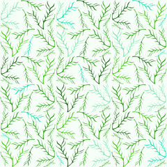 Vector green floral rustic seamless pattern with plant leaves and branches on light background