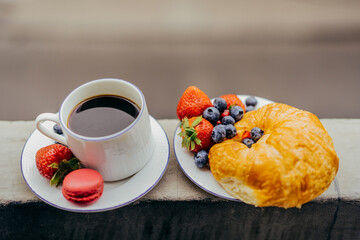 Light sweet breakfast in a french style outside