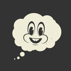 vintage cartoon thinking bubble with happy face