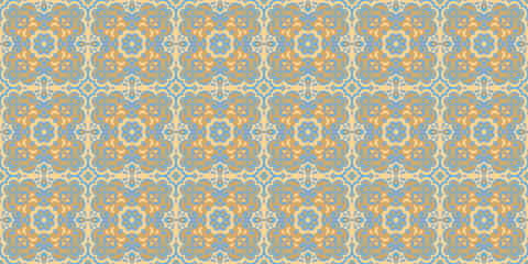 Azulejos ceramic tile design. Talavera tracery motif. Unique creative endless fill swatch. Portuguese, Spanish, Mexican, Brazilian folklore ornament. Ethnic style vector hand drawn seamless pattern.