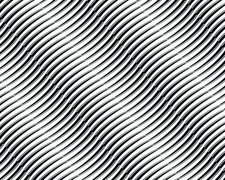 Abstract pattern. zig zag texture with wavy, billowy lines. Optical art background. Wave design black and white. Digital image with a psychedelic stripes. Vector illustration © dexdrax