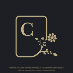 Rectangle Letter C Monogram Luxury Logo Template Flourishes. Suitable for Natural, Eco, Jewelry, Fashion, Personal or Corporate Branding.