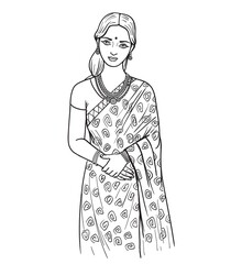 beautiful young girl in traditional Indian dress. vector illustration in flat style on white background