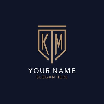 KM initial logo monogram with simple luxury shield icon design
