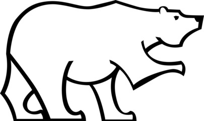 Shape of a bear. Vector figure of a bear with a raised paw. Simplified outline, pictogram.