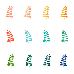 Set of Summer tropical leaves isolated on white background. Vector illustration