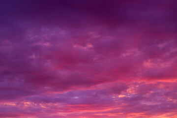 sunset sky with pink clouds for background, close-up