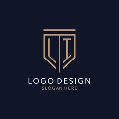 LI initial logo monogram with simple luxury shield icon design - obrazy, fototapety, plakaty