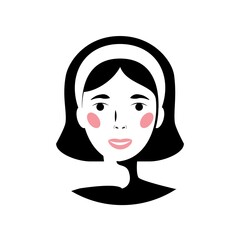 Girl face Elegance monochrome woman Vector silhouettes of girl hairstyles illustration Full face silhouette Black and white logo women face on white background