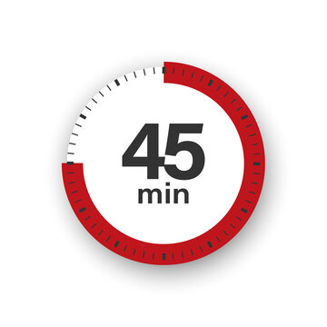 45 minutes timer. Stopwatch symbol in flat style. Editable isolated vector illustration.	