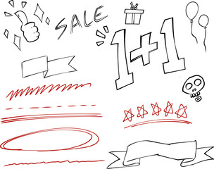 손 그림 낙서 일러스트 밑줄 및 세일 포인트
