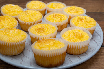 Freshly baked muffins with eggs, cheese, bacon