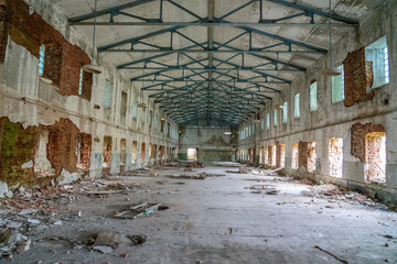 Abandoned brick factory in autumn forest