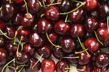 Red fresh juice cherry. Close up. Fresh berries. Food industry. Produce product