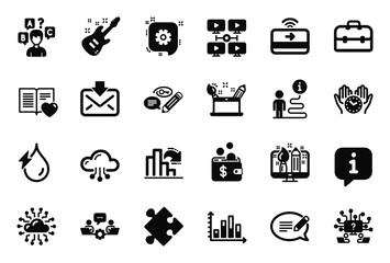 Vector Set of Education icons related to Cloud computing, Portfolio and Contactless payment icons. Video conference, Teamwork question and Safe time signs. Info bubble, journey path. Vector