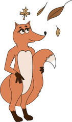 Cartoon red fox, vector illustration on the white background