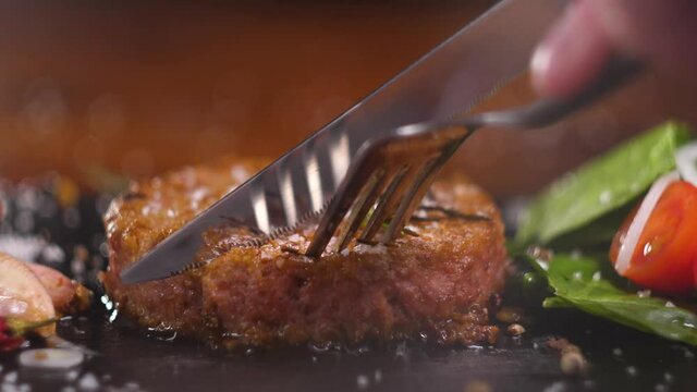 Plant based vegan burger meat, fake vegeterian beef meat close up, fresh impossible veggie food, beyond meat