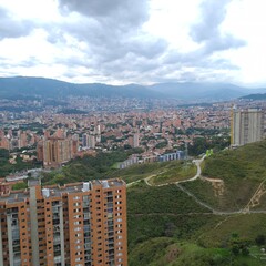 Bello, Antioquia, Colombia. March 25, 2021: Panoramic and urban landscape with buildings and facades in the city.