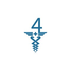 Number 4 with caduceus icon logo design vector