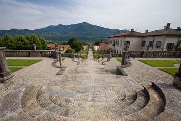 Varese, Italy - June 19, 2021: wide angle shot of Villa Porta Bozzolo, an old mansion located in Northern Italy. - obrazy, fototapety, plakaty