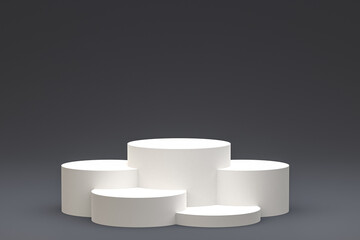 White minimal podium or pedestal display on abstract black background for cosmetic product presentation
