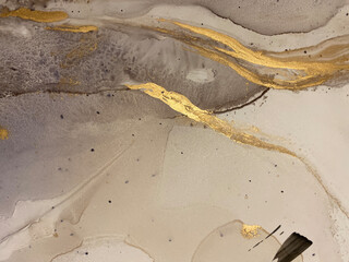 Abstract vanilla background with gold and grey — beautiful brush strokes, smears and gold spots....