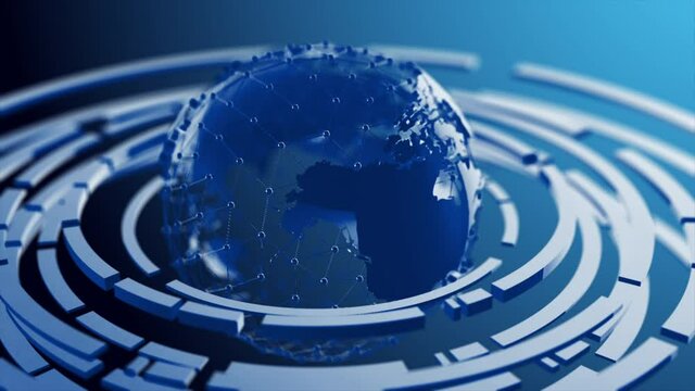 Spinning globe sphere in modern and elegant style, for the cyber and futuristic concept, rotation world, orbit earth for technology background, with a depth of field effect