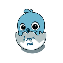 illustration of little blue bird with the words love.