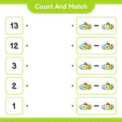 Count and match, count the number of Submarine and match with the right numbers. Educational children game, printable worksheet, vector illustration
