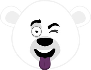 Vector emoticon illustration of the face of a polar bear with his tongue out and winking