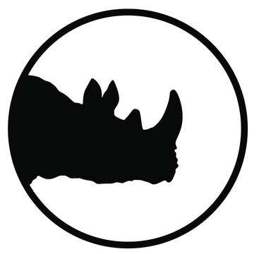 Head of rhinoceros vector silhouette illustration isolated on white background. Rhino, animal from Africa. Powerful beast.