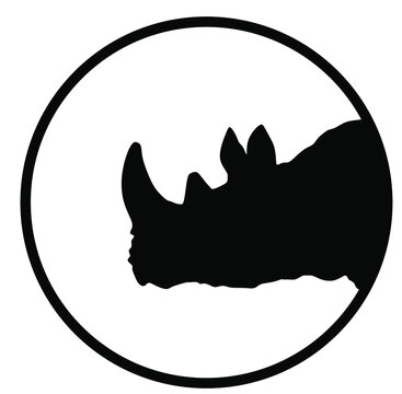 Head of rhinoceros vector silhouette illustration isolated on white background. Rhino, animal from Africa. Powerful beast.