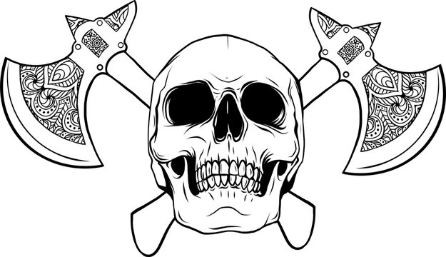 vector illustration of human skull with ax