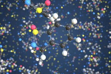 Molecule of benzisothiazolinone, conceptual molecular model. Conceptual 3d rendering