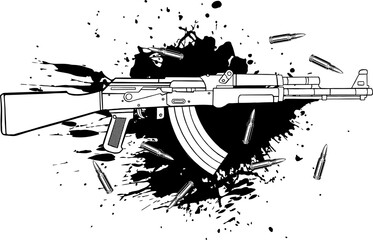 vector illustration of Ak-47, bullets and blood - 441068397