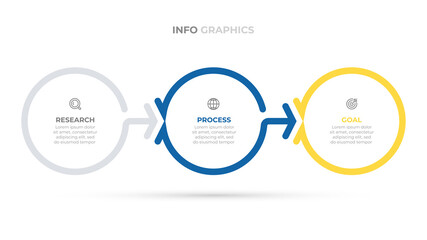 Business infographics template. Creative design elements with circle and arrow. Vector illustration with 3 steps or options.