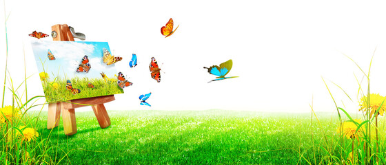 Beautiful nature view of butterfly on blurred background in garden.