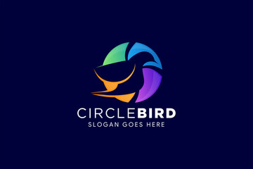 Naklejka premium shutter bird logo design template use colorful design isolated in dark blue background.