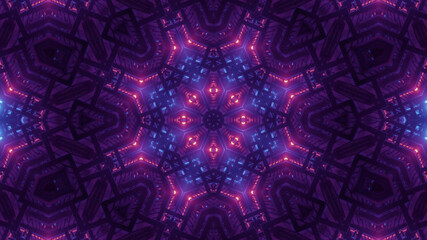 3D rendering of cool futuristic kaleidoscope patterns in purple and black vibrant colors