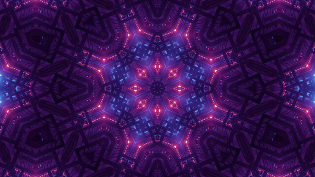 3D rendering of cool futuristic kaleidoscope patterns in purple and black vibrant colors
